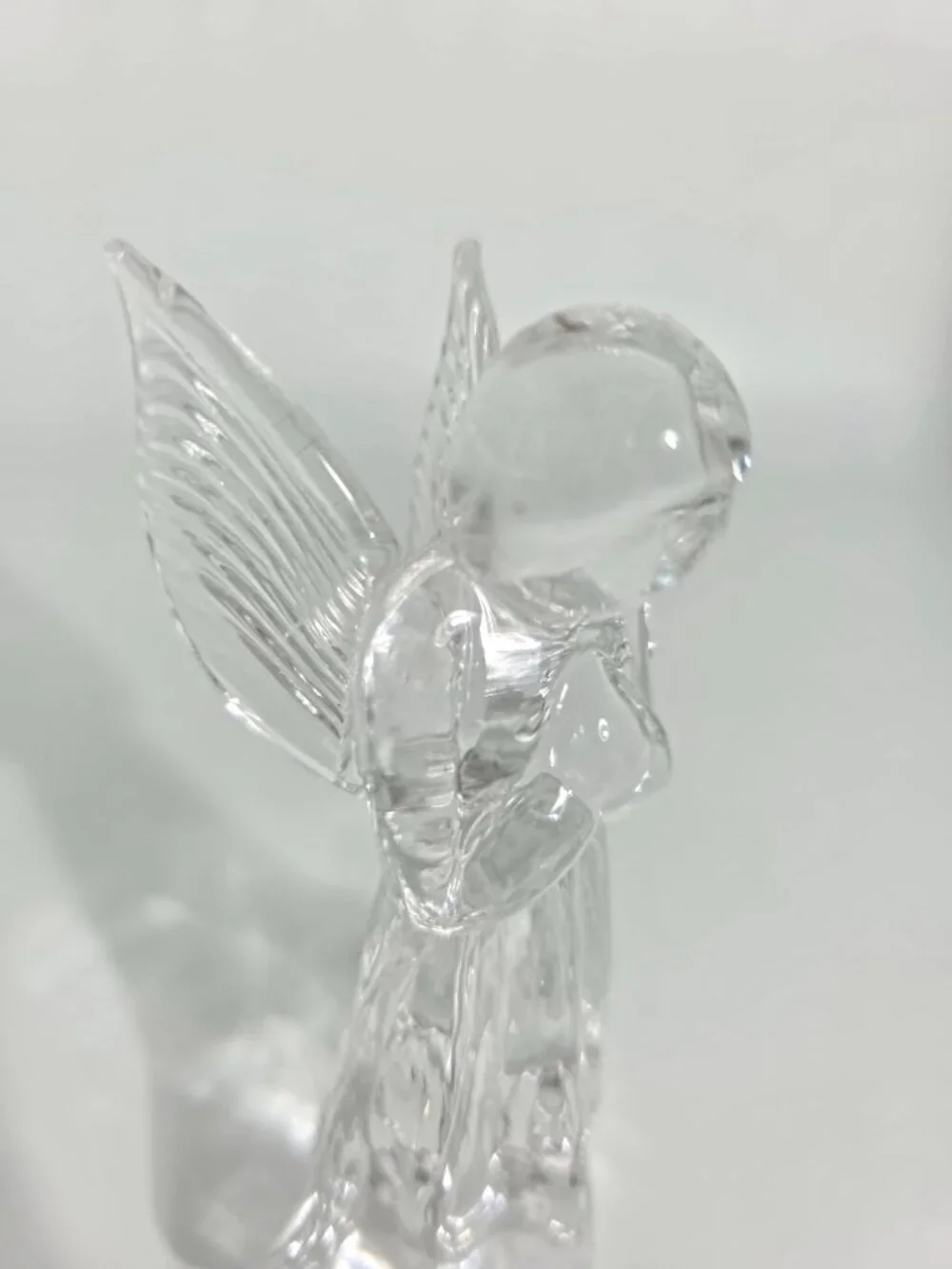 Clear Glass Angel Figurine With Detailed Wings And Flowing Robe Vintage